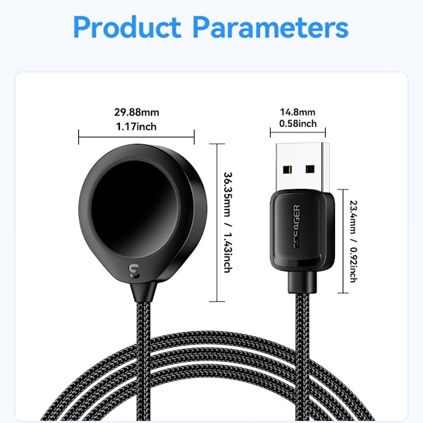 ESSAGER USB-kabel for A Watch Magnetisk ABS Vann-dråpeformet Trådløs Lader Black
