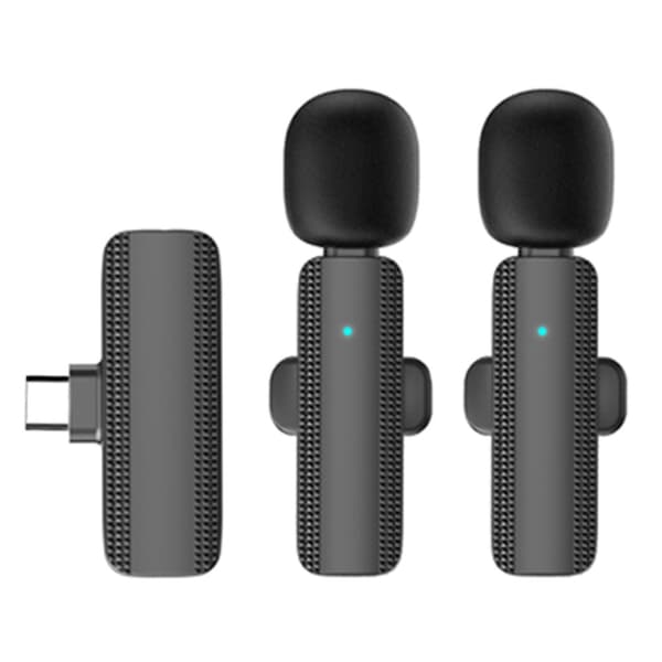 Trådløs Lavalier-klippmikrofon & mottaker for USB-C 2 +1 Black
