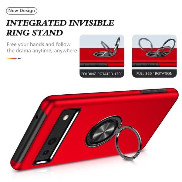 Google Pixel 8a sormenrengasjalustan hybridikotelo Red