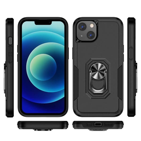 iPhone 14 Plus Hybrid - deksel Med Fingerring & Metallplate - Svart Black