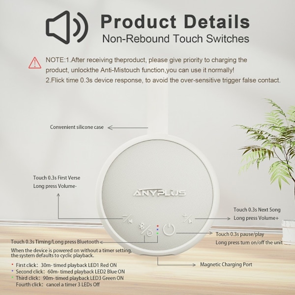 White Noise Machine Bluetooth-kaiutin Vauvan lasten aikuisten unta avustava äänilaite White