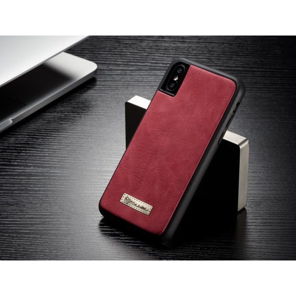 CASEME 2-in-1 Monipaikkainen lompakko nahkainen phone case iPhone X - Re Red