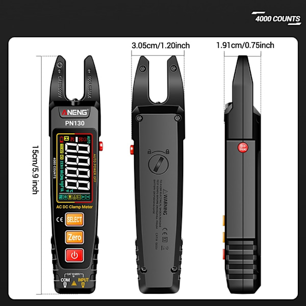 U-formad digital multimeter DC / AC Spänning Strömresistans kondensatortestare Svart