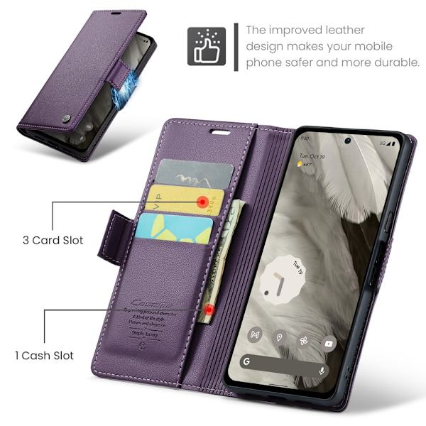 CASEME Retro Lompakkokotelo Pixel 8 Purple