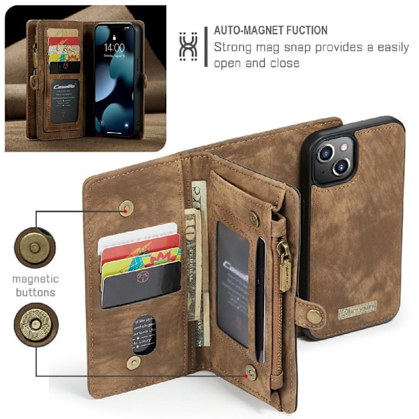 CASEME iPhone 13 Mini Retro plånboksfodral - Brun Brun
