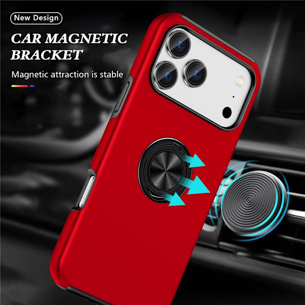 Til iPhone 17 Pro Finger Ring Kickstand Hybrid Taske Red