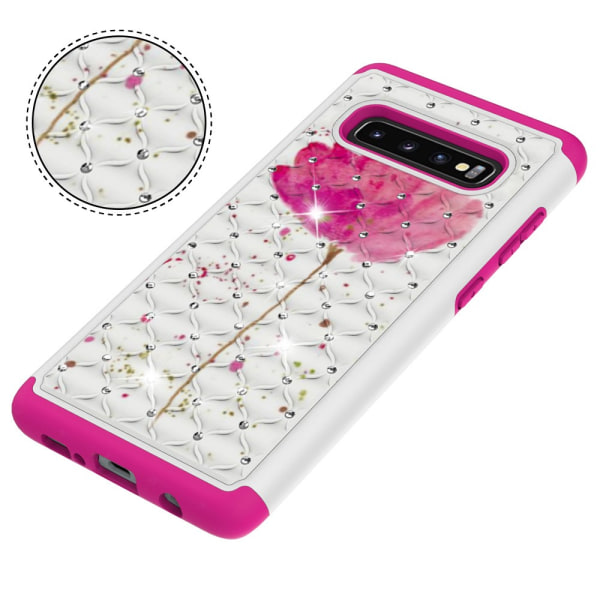 Samsung Galaxy S10+ mønster PC TPU telefonskal - Pink Flower Black