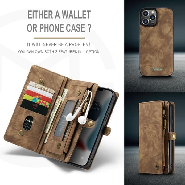 CASEME iPhone 13 Pro 2 - in - 1 Wallet Phone Shell - Brun Brown