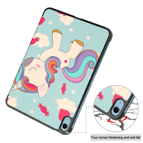 Trifoldet stativetui til iPad 10.9 (2022) Tabletcover - Enhjørning Multicolor
