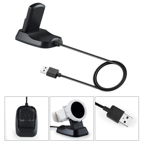 2 in 1 USB Charger Holder Dock Stand Adapter - Ticwatch E / Ticwatch S with 1m Black