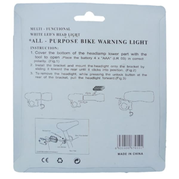 5 - LED cykel forlygte med baglygte Black