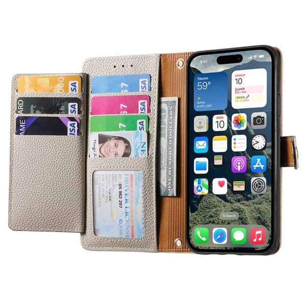 For iPhone 17 Skal RFID-blockering Dragkedjeficka Plånboksfodral med Rem - Beige Beige