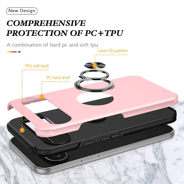 Til Google Pixel 9 / Pixel 9 Pro Fingerring Kickstand Hybrid Taske Pink