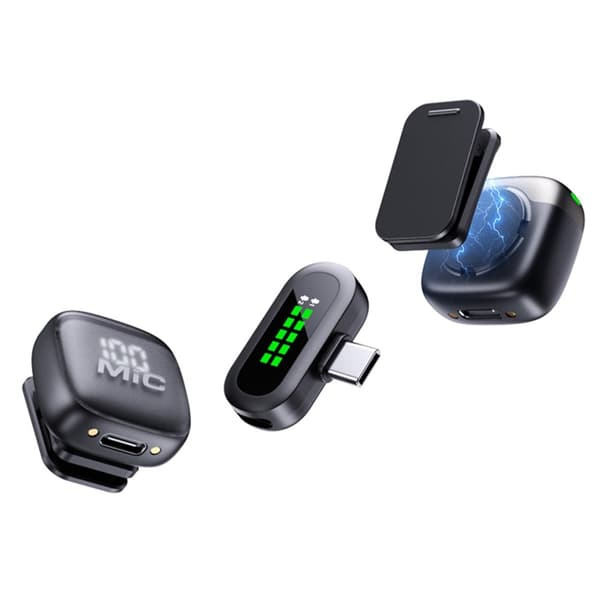 Dobbelt mikrofonsett med lavalier-støyreduksjon, USB-C, 2 mikrofoner + 1 mottaker Black