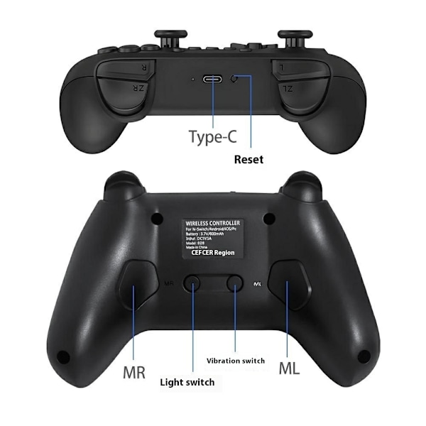 Kompatibel med Nintendo Switch Pro Trådlös Spelkontroll Bluetooth Gamepad Handkontroll Svart