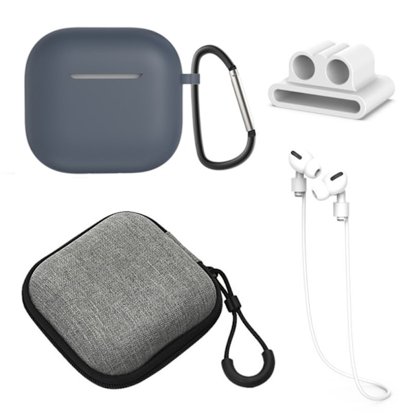 For AirPods 4 5 stk Tilbehør Veske Oppbevaringsboks Halsstropp Hodetelefonholder Nøkkelring - Mørk blå Blue