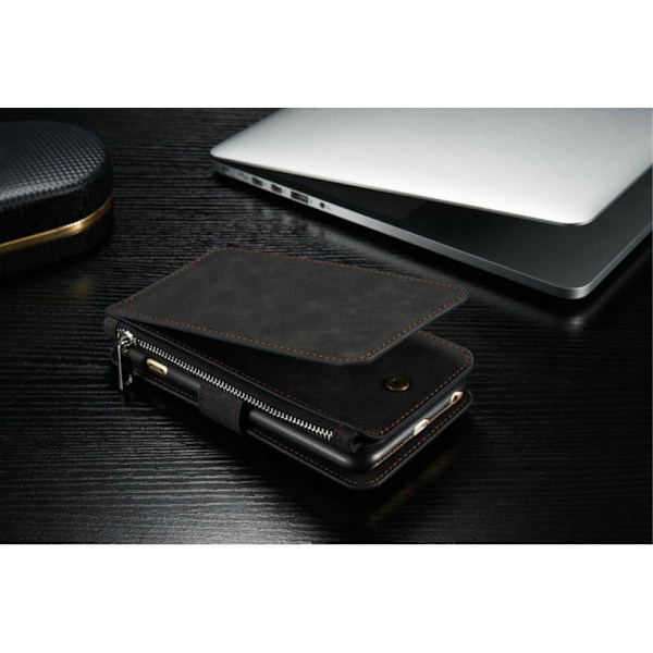 CASEME iPhone 6 / 6s Plus Retro läder plånboksfodral - Svart Black