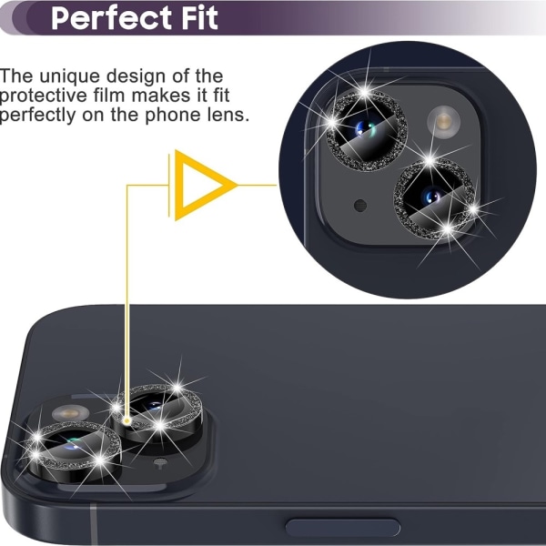 Kamera lins till iPhone 15 / 15 Plus Glitter Svart