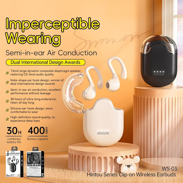WEKOME Bluetooth Headset Semi-in-Ear Trådlösa hörlurar - Beige Beige