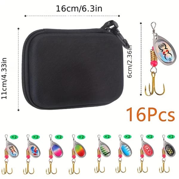 16 kpl 3g metallispinner - syötti Viehe säilytyspussilla - B Multicolor