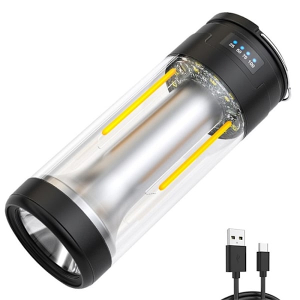 3-i-1 Lampe Camping Dobbel lyskilde Oppladbar Orange