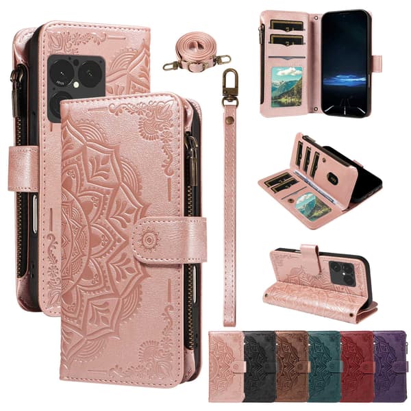 Mandala-präglat Plånboksfodral med Handledsrem till Sony Xperia 1 VIII Rosa guld