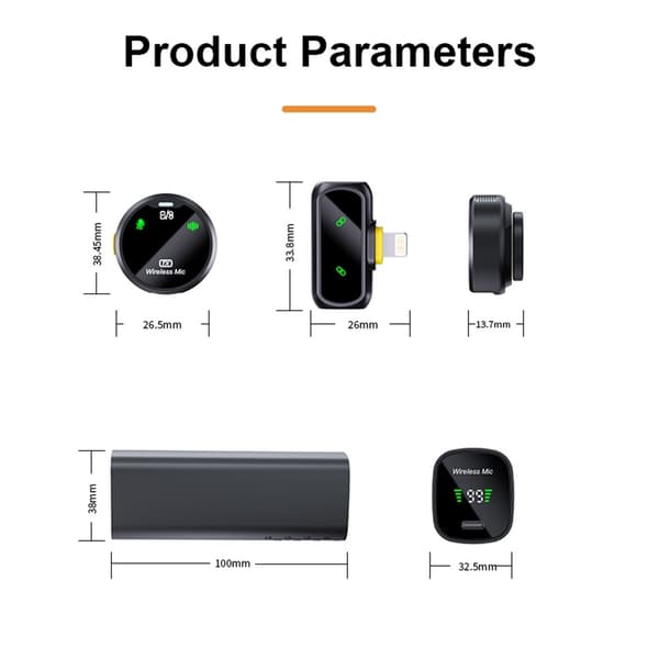 Trådløs mikrofon med støydemping og USB-C-tilkobling – 2 mikrofoner + 1 mottaker Black