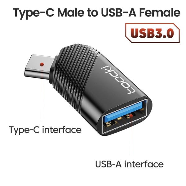 TOOCKI USB-C hane USB 3.0 hona omvandlare 5 Gbps dataadapter Svart