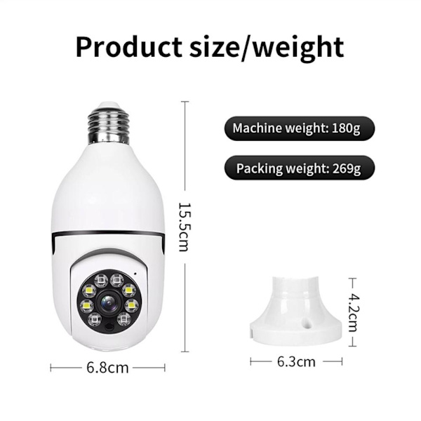 Hjemmesikkerhedskamera Lyspære Bevægelsesdetektion WiFi CCTV IP-lyd tovejs White