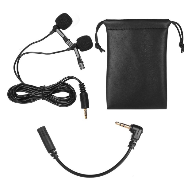 Lavalier Lapel Dual Head Mikrofon Mikrofon 3.5 mm lydplugg Black