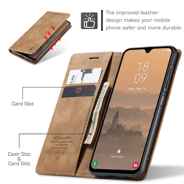 Til Samsung Galaxy A37 5G CASEME Pungetui brun