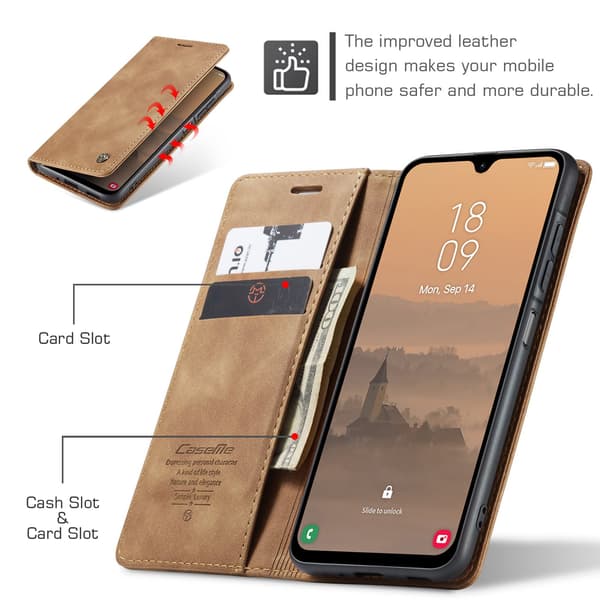 Till Samsung Galaxy A37 5G CASEME Plånboksfodral brun