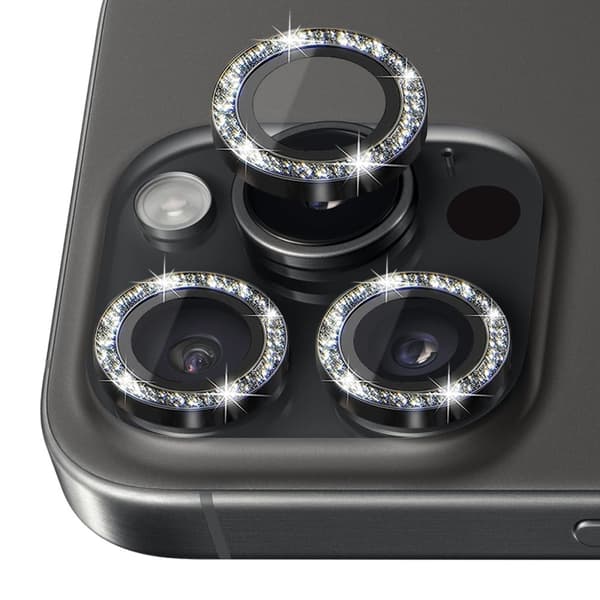 NORTHJO Kameralinsebeskyttelse med Glitter til iPhone 16 Pro / 16 Pro Max, Hærdet Glas Black