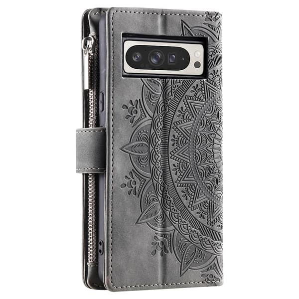 Til Google Pixel 10 Pro XL tegnebogscover Cover Shell Mandala Blomstermønster Grey
