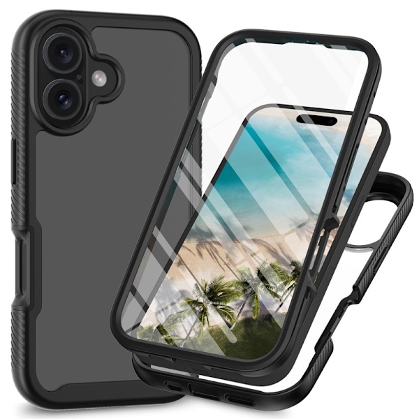 Suojakuori iPhone 16 Plus PC+TPU:lle Kirkas puhelimen kansi PET-näyttökalvolla Black