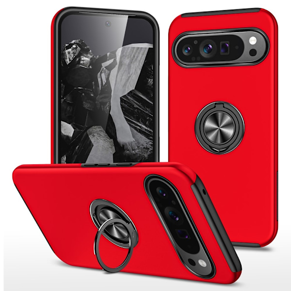 Til Google Pixel 9 / Pixel 9 Pro Fingerring Kickstand Hybrid Taske Red