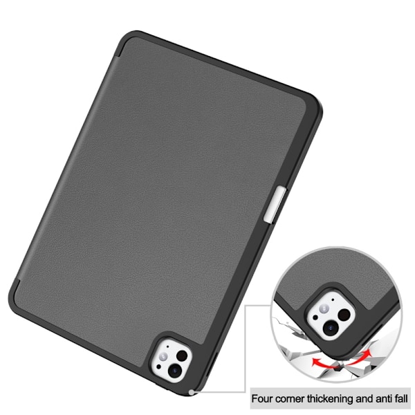 Til iPad Pro 11 (2024) Etui Tre-fold Stativ Tablet Cover med Pen Holder Grey