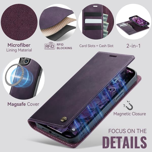 CASEME Til iPhone 15 Lommebokdeksel Magnetisk Avtakbar RFID Beskyttelse Blue