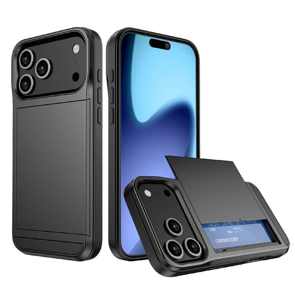 Telefonfodral med skjutbart korthållarfack till iPhone 18 Pro / 17 Pro grå