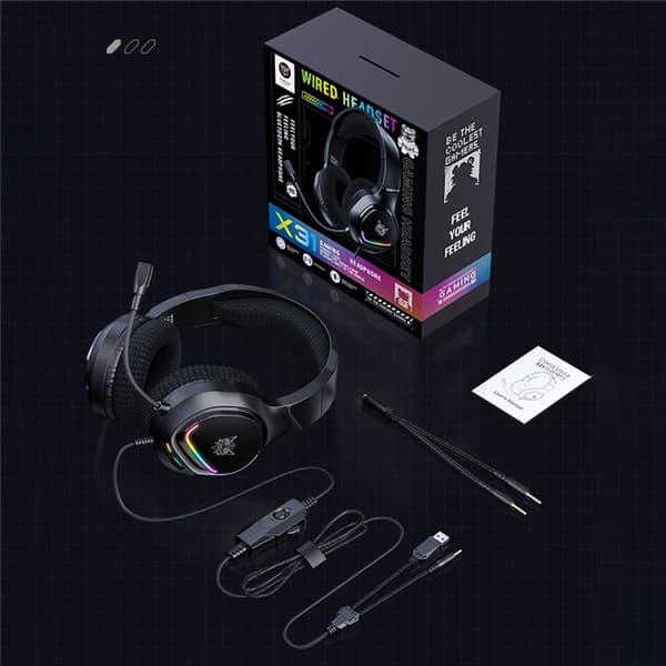 ONIKUMA PC Gaming Headset LED Kablede Over-Ear Hodetelefoner med Mikrofon Black