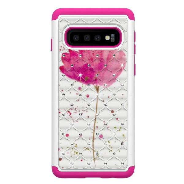 Samsung Galaxy S10 Pattern PC TPU Phone Shell - Pink Flower Black