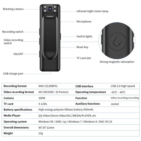 Infrarødt Nattsyn Full HD 1080P Got Kamera Videoopptaker Black