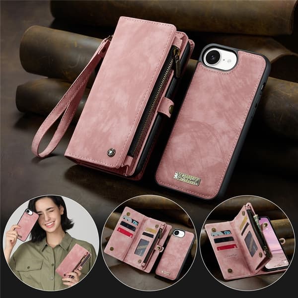 Til iPhone 17e og iPhone 16e Mobildeksel CASEME Avtakbar Lommebok med Stropp Pink