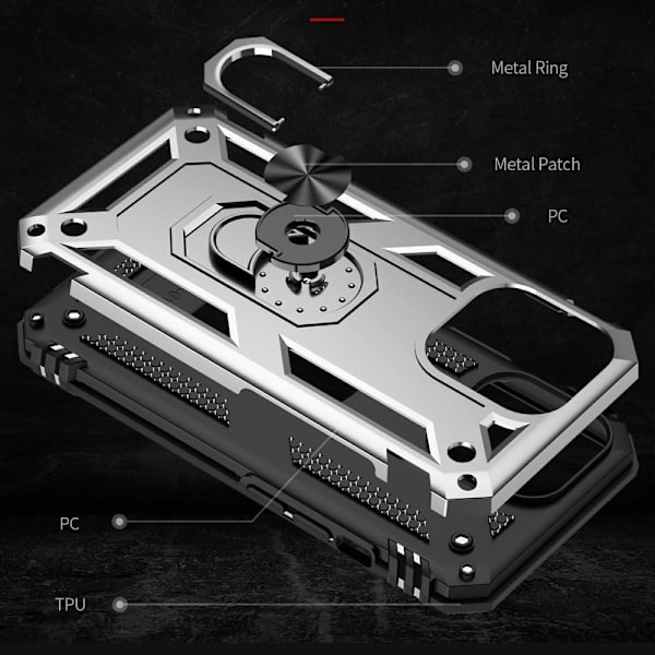 iPhone 13 Pro Finger Ring Kickstand Hybrid Case - Silver Silver