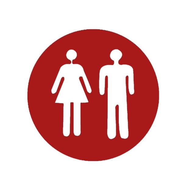 Klistermärke Dekal Toa Toalett Brådskande Man och Kvinna Röd Röd