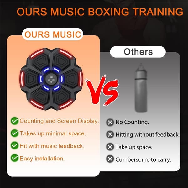 Träna Boxning väggmonterad musikboxning digital boxningsutrustning + handskar Svart