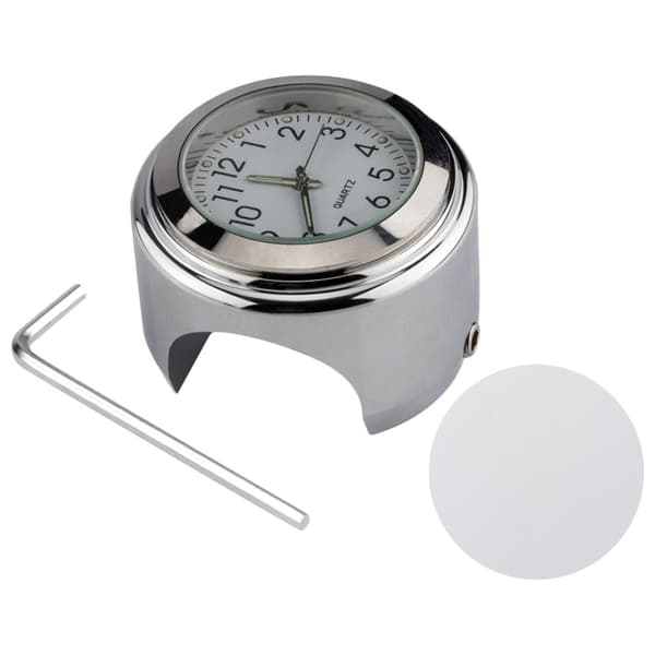 Klocka För Motorcykel 22-25.4mm Styre Lysande - Silver Skal Vit Urtavla Silver