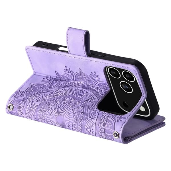 Pungetui kompatibelt med iPhone 17 Pro cover etui mandala blomstermønster Purple