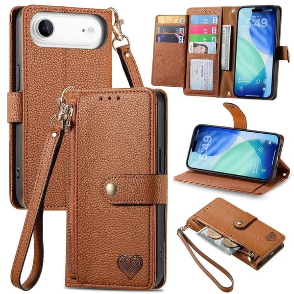 For iPhone Air Skal RFID-blockering Dragkedjeficka Plånboksfodral med Rem - Brun Brun