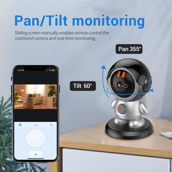 ESCAM Kameraovervåking Robotman WiFi IP-kamera Hjemmesikkerhet Black